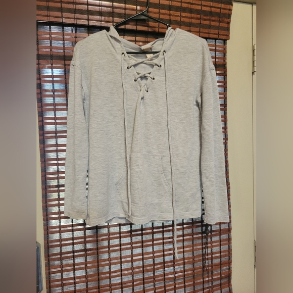Mossimo Supply Co. Tops - Mossimo Supply Co. Light Gray Lace-Up Hoodie